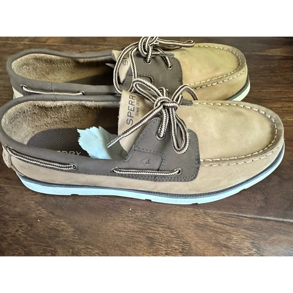 SPERRY TOP-SIDER Boys Size 7M LEEWARD SAHARA BOAT SHOES BROWN Leather